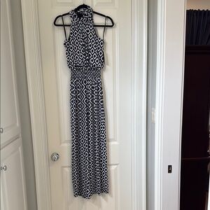 Elegant Blue Black and White Geometric jumpsuit. Sz 10. Never worn